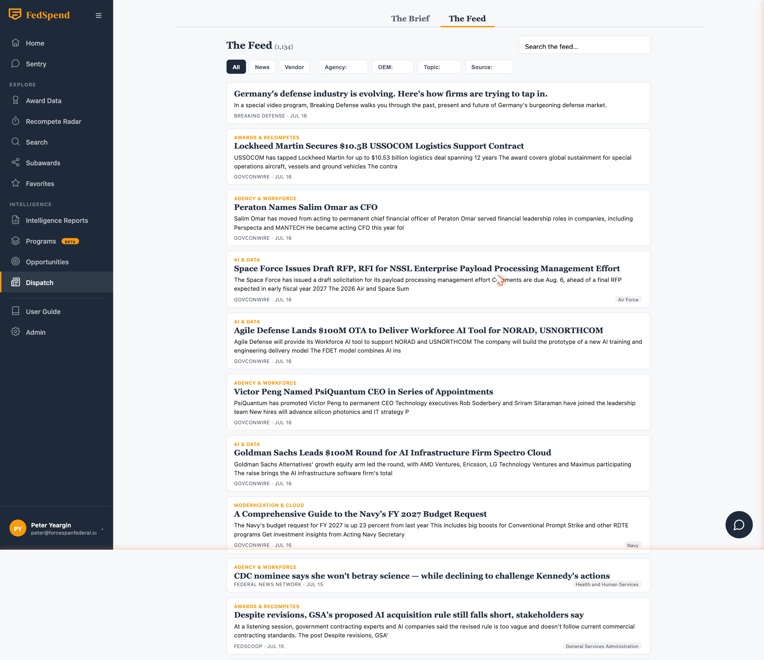 Dispatch: The Feed — rolling filterable federal IT stream