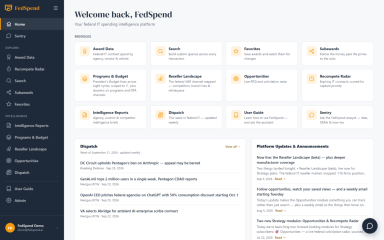 FedSpend platform home screen